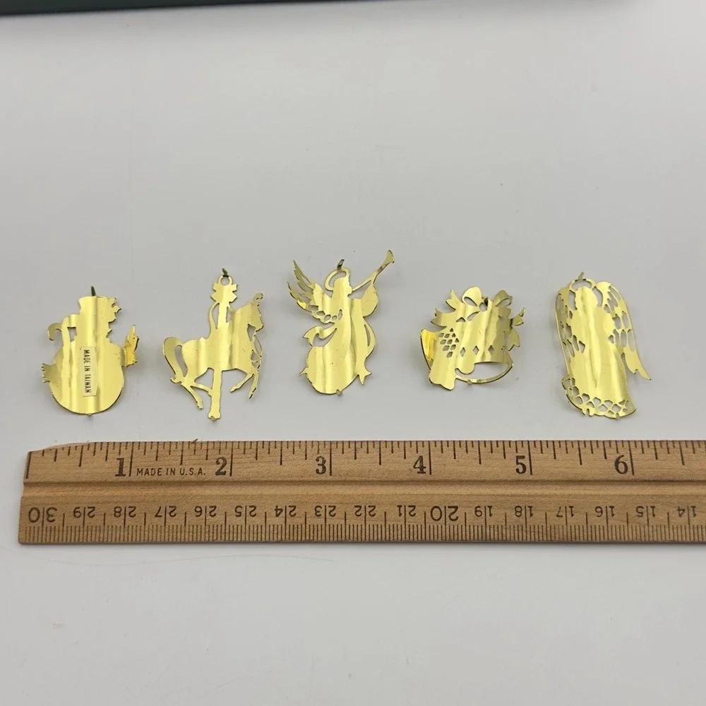 Vintage Set Of 5 Solid Brass Candle Accents Christmas Angel‎ Snowman Bells